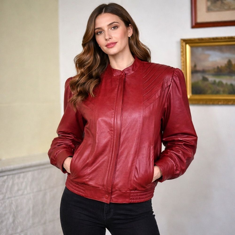 Vintage Del Rio Genuine Red Leather Bomber Jacket